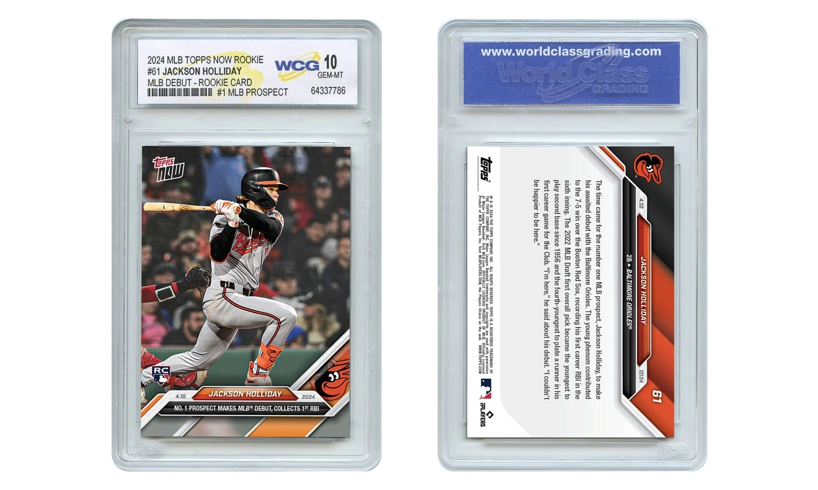 2024 Topps Now JACKSON HOLLIDAY 1st ROOKIE Card #61 RC #1 Draft Pick GEM-MINT 10