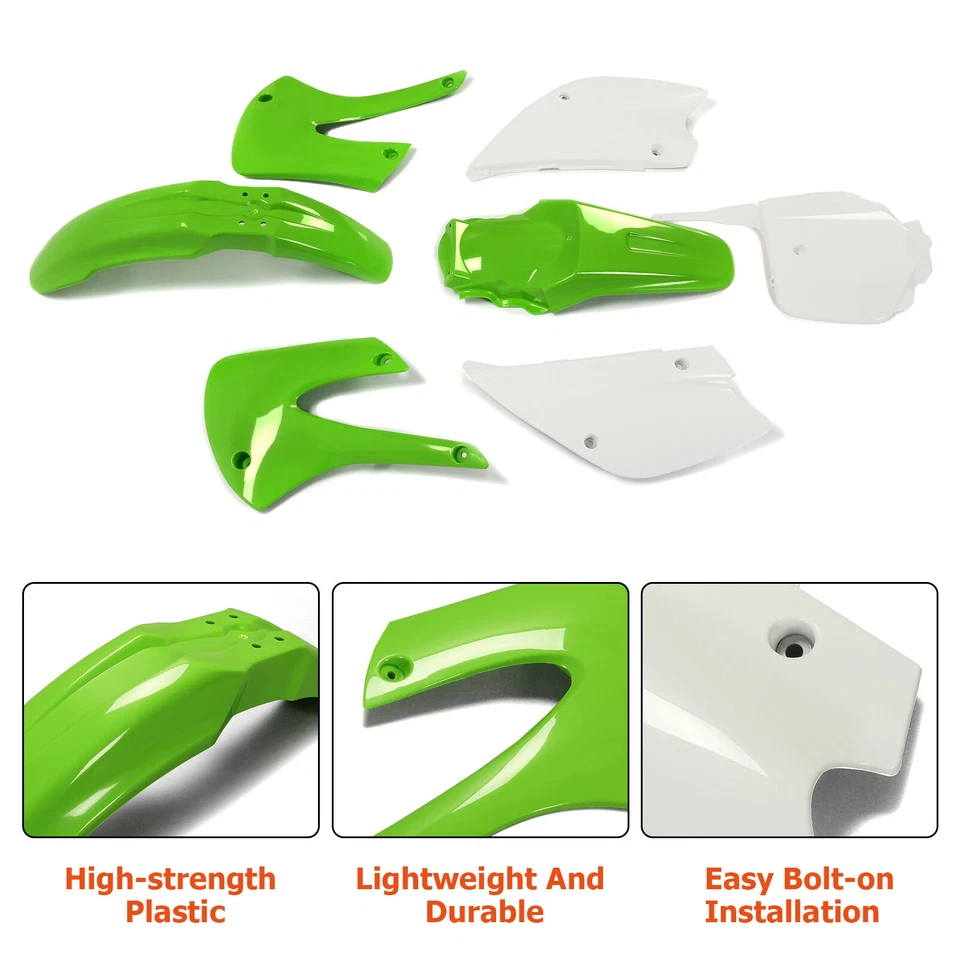 Kit de carrocería de plástico rediseñado verde/blanco para Kawasaki KX100 KX85 2001-2013 Foto 2 de 4