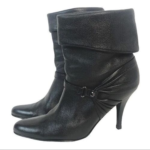 Cole Haan Women's Ankle Boots Sz 7.5B Black Soft Leather Fold Over Heel Booties - Picture 2 of 13