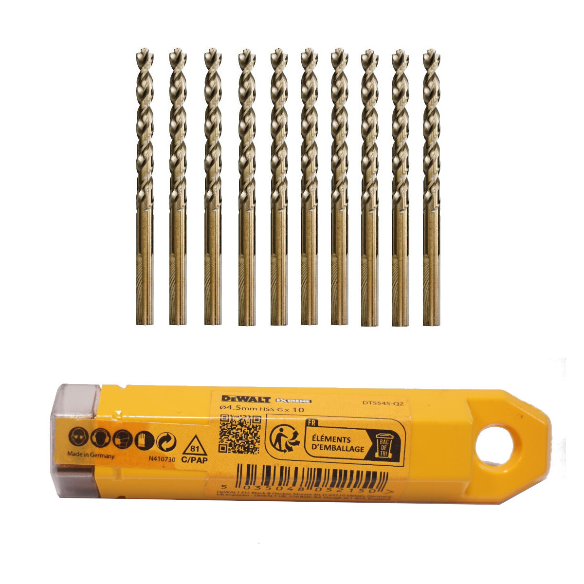 10x DeWalt DT5545-QZ Extreme 10-piece HSS-G Metal Drill Bit Set 4.5mm in OVP