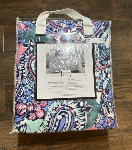 Crown & Ivy By Levtex Saralina Reversible Blue Multi Queen Quilt and Shams Set - Picture 5 of 8