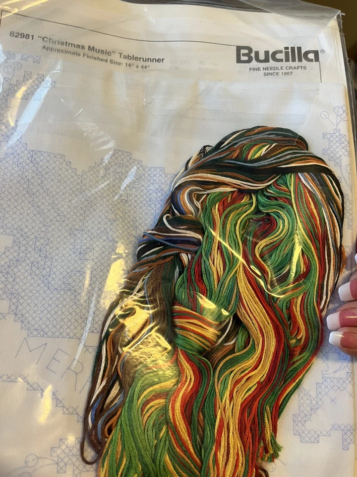 NEW Bucilla Christmas Music Table Runner 82981 Violin Holly Kit Grannycore 14x44 - Image 3 of 4