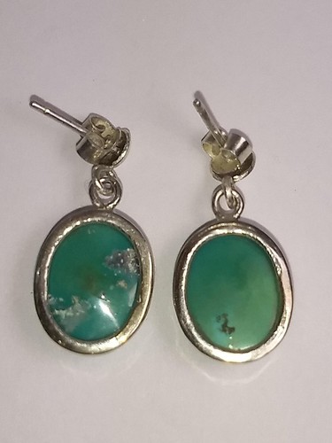 Alberto Juan Mexican Sterling Silver Turquoise Cabochon Dangle Earrings - Picture 5 of 7