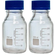 250ml Glass Media Bottle, Round, GL45 Screw Cap Karter Scientific 251L3 (Pack 2)