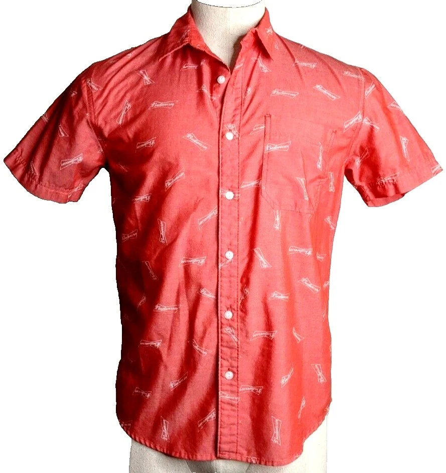 Budweiser Cotton Short Sleeve Casual Button-Down Shirts for Men