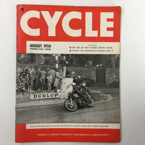VTG Cycle Magazine August 1950 Turn On The Isle of Man T.T. Course No Label - Afbeelding 1 van 2
