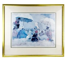 Martha Walter Art Print Framed Mothers and Children Under Three Umbrellas 26x30"