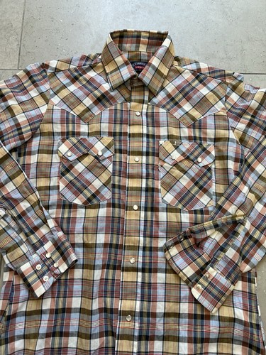 Vintage Levis Pearl Snap Big E Western Retro Button Up Plaid Sawtooth Mens Sz M - Picture 12 of 18