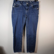 Miss Me Signature Crop Skinny Jeans Women Sz 30 Blue Wash Denim Rhinestones JC97