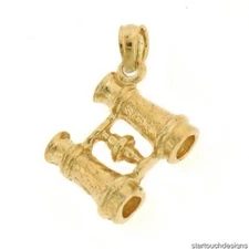 New 14k Yellow Gold 3D Binoculars Pendant