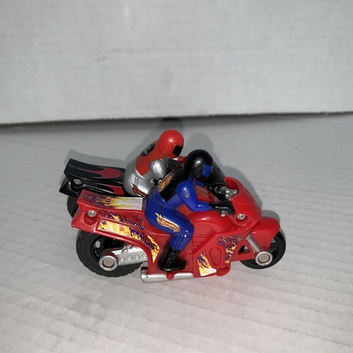 2- Vtg Hot Wheels Friction Motorcycle Bike w/ Stunt Rider Driver Red & Black - Picture 7 of 18