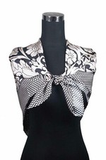 Luxurious Handmade 35"x35" 100 Silk Twill Floral Scarf Wrap, Black/White