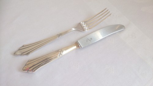 WMF 900 Fächermuster Dessertbesteck Messer Gabel 2tlg 90er Silber Neuwertig (n8) - Picture 2 of 10