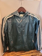 Kids L.L.Bean Size Small 8 Green Full Zip Windbreaker Hoodie,Nylon,Stripes