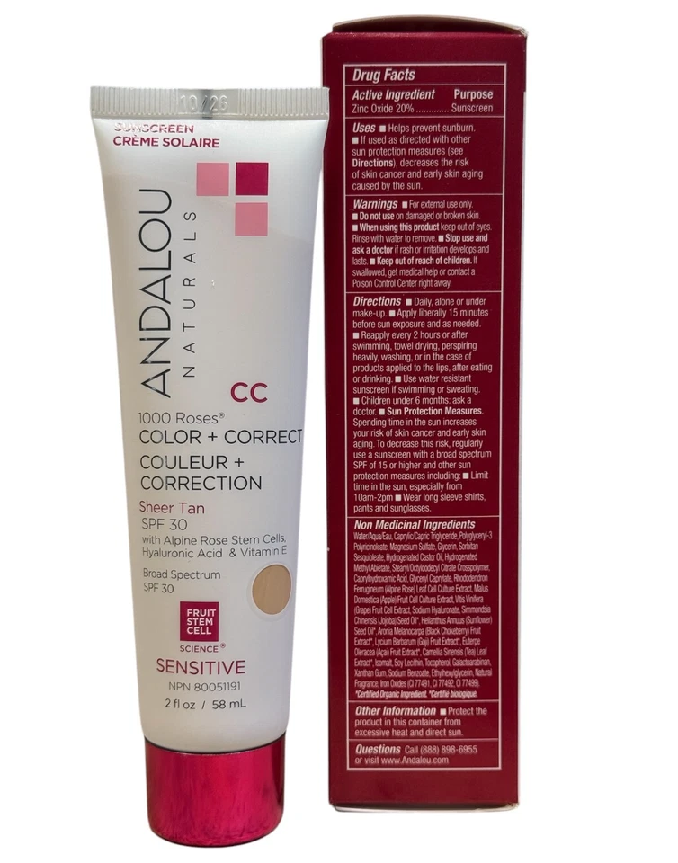 Andalou Naturals 1000 Roses CC Color + Correct SPF 30 Ounces, sheer tan, 2 fl oz - Image 4 of 4