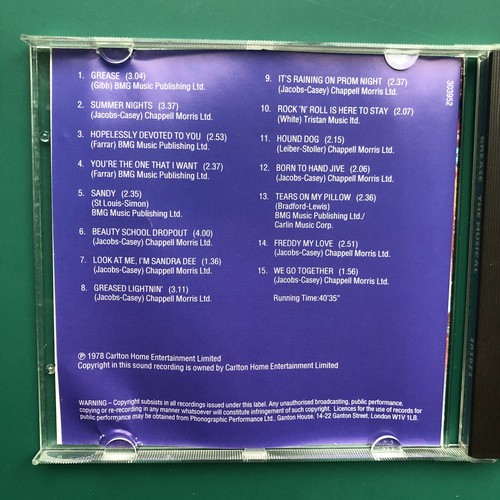 GREASE (All the Hit Songs) Soundtrack Musical CD Summer Nights Sandy Rydell High - 第 3/6 張圖片