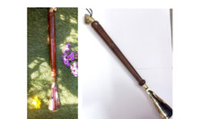 16" Long Metal Shoe Horn Schima Wood Handle Brass Lion Head Home Accessory Gift
