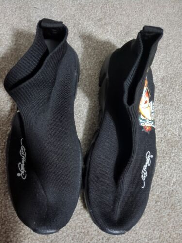 Authentic Ed Hardy Ladies Size 8.5 US Sock Sneakers Black Ankle Boots Geisha - Picture 4 of 9