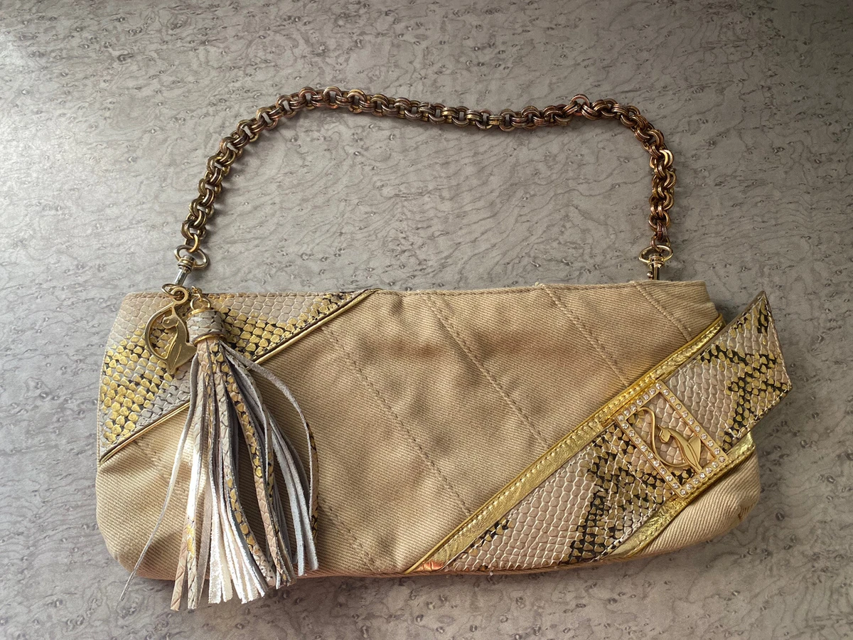 Vintage Baby Phat Purse Y2K Handbag Shoulder Bag 2000s Beige Gold Metal Chain