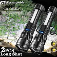 2pcs High Powered Flashlight Rechargeable LED Torch Lamp Zoom Light 9900000Lumen