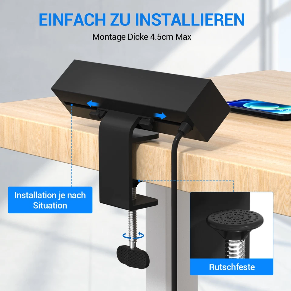 Tischsteckdose 3 Fach Mehrfachsteckdose mit USB C Steckdosenleiste Schreibtisch - Bild 4 von 4