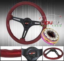 345mm 6 Bolt Super Light Red Wood Steering Wheel Quick Release Neo Chrome Hub