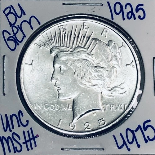 1925 BU UNCIRCULATED SILVER PEACE DOLLAR AUTHENTIC U.S. MINT FREE SHIPPING 4975