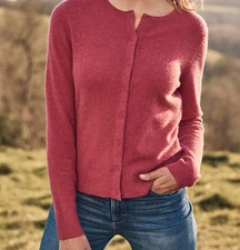 Garnet Hill Women's 100% Cashmere Button Cardigan Sweater Size Small Bright Pink