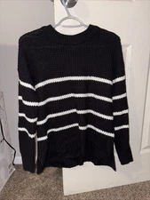 So Goods for Life Black & White Striped Sweater - Size Small Crewneck