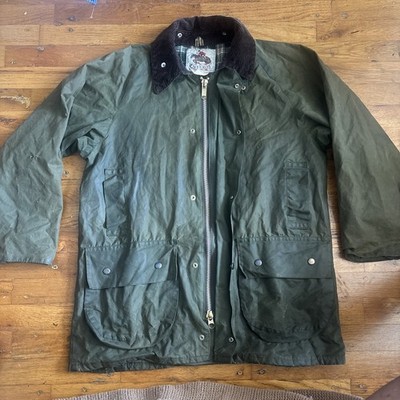 Sandown Olive Ashby Wax Jacket Coat Mens L Stormfly Corduroy Collar Tartan Lined