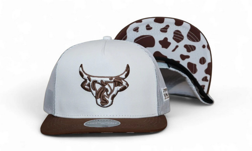 Lost Calf 3D Logo White Brown Cow Print - Hüte Cap - Rindsleder weiß flach - Bild 4 von 4