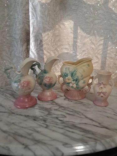 HULL ART POTTERY MAGNOLIA VASES COLLECTION LOT OF 4 VINTAGE PIECES
