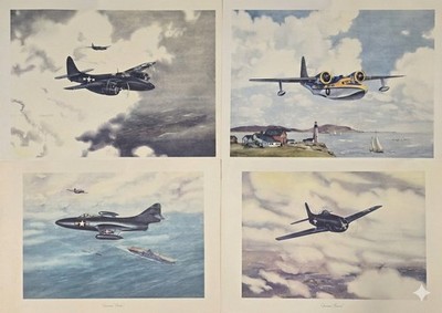 Vintage Grumman Aircraft Lithograph Print Set Bearcat Tigercat Panther 26 × 20