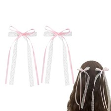 2Pcs Pink Cute Lace Bow Hair Clips, Coquette Snap Barrettes Bowknot Hair Ribb...