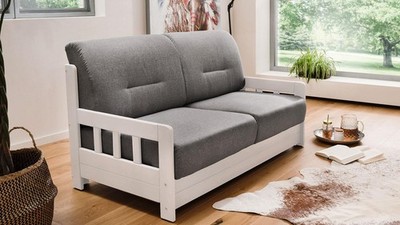 Schlafsofa Kampus Funktionssofa 2-Sitzer Couch in dunkelgrau ausklappbar 154 cm