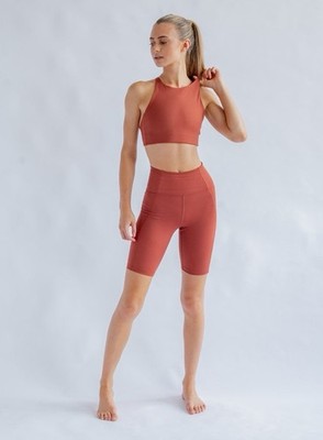 Girlfriend Collective Topanga Halter Sports Bra Small Spice Yoga Gym Top