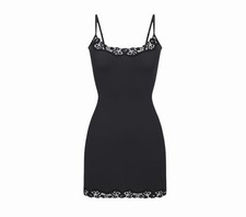 NWT SKIMS Fits Everybody Lace Slip Dress Onyx Black XL Lace Trim Scoop Neck Mini