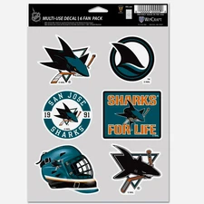 San Jose Sharks Multi-Use 6 Fan Pack NHL Decal Stickers *Free Shipping