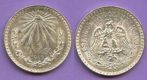 1940 UNC SILVER ONE PESO COIN MEXICO UN 1 UNCIRCULATED LIBERTY CAP RAY SERIES MX