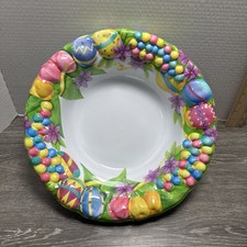 Vintage Plastic Easter Egg Candy Spring Flower Bowl Made In USA 13 1/4”