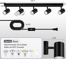 5 Light Track Lighting Kit, Black 5 Way Modern Plug in Ceiling 5 Light-Black