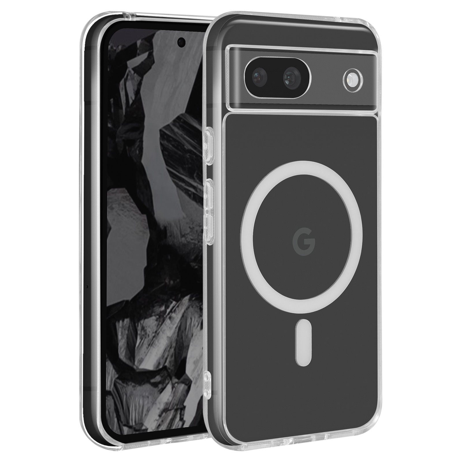 Coque Google Pixel 8a antichoc avec dos rigide transparent et contours souples en silicone noir