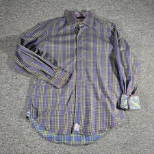 Robert Graham Shirt Men M Multicolor Check Long Sleeve Button Front Paisley Cuff