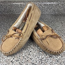 Minnetonka 4052 Women's Golden Tan Suede Faux Fur Lined Slipper Size 10 GUC
