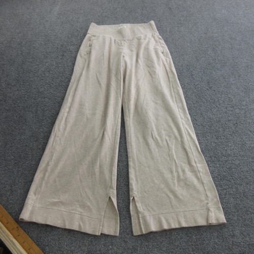 Pact Sweatpants Womens S Beige 100% Organic Cotton Wide Leg Slit Hem Lounge