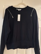 NEW DKNY Women  s Embellished Zip Front Black Sweater- Large
