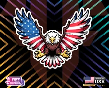 Bald Eagle Us Flag Covered USBumper, Wall,Etc Sticker Vinyl Decal 5" FreeSticker