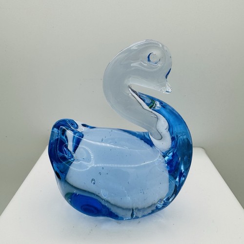 Art Glass Swan Paperweight 3.5" Bird Vintage Light Blue - Picture 3 of 4