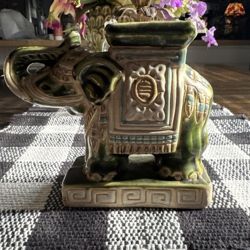 Vintage Ceramic Asian Elephant Plant Stand Figurine Decor Small 4.75” T X 5” L