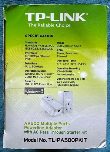 TP-Link TL-PA500P KIT AV500 Mbps Powerline Adapters BT, Sky, Virgin, EE - Picture 3 of 6